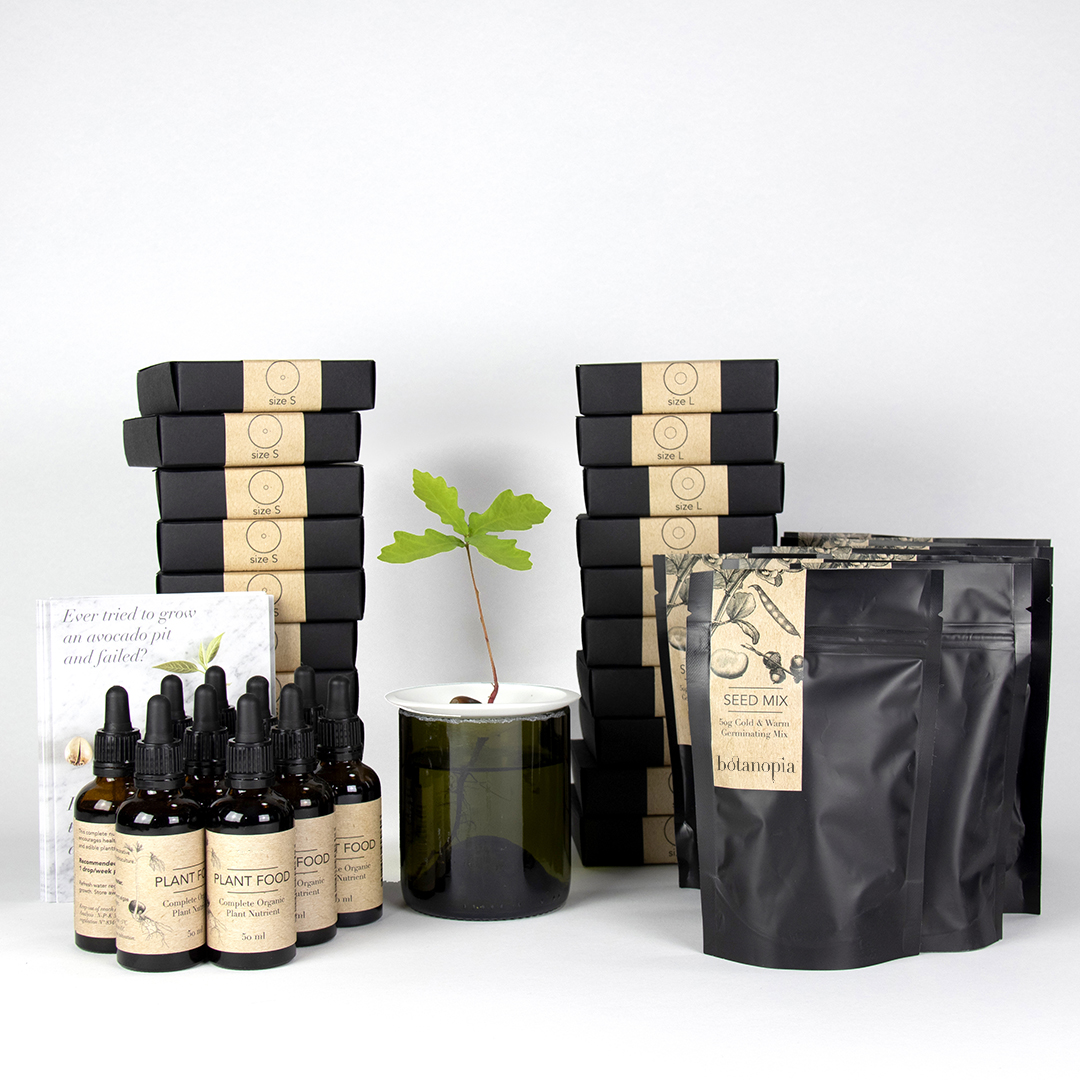 starter-pack-blister-oaks-avo-guide-botanopia-1.jpg Botanopiaplant germination propagation starter pack with seed mix, plant food and porcelain germination plates.