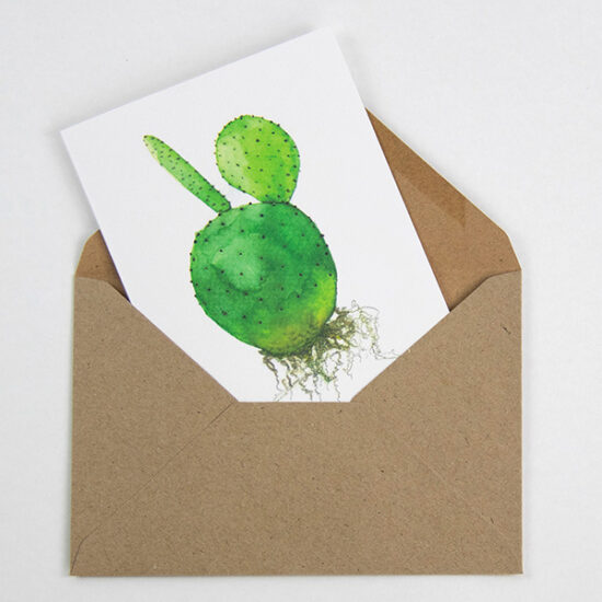 Carte de vœux motif cactus (Opuntia) avec enveloppe