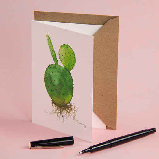 Carte motif cactus (Opuntia) avec enveloppe kraft recyclé