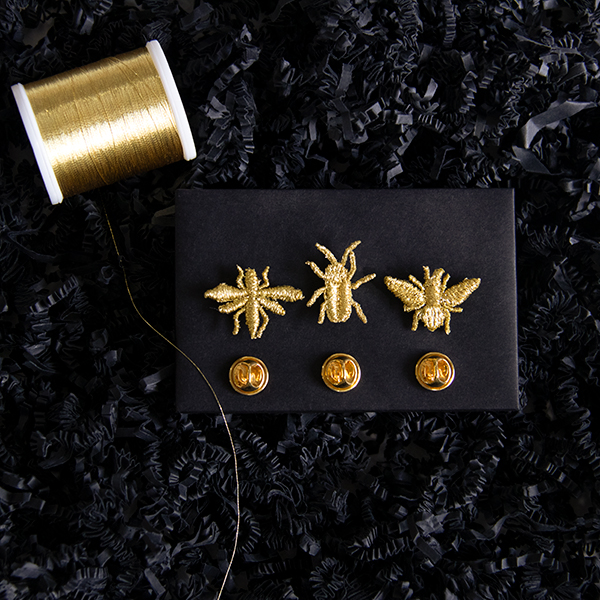Patches brodés en fil doré, abeilles et insectes