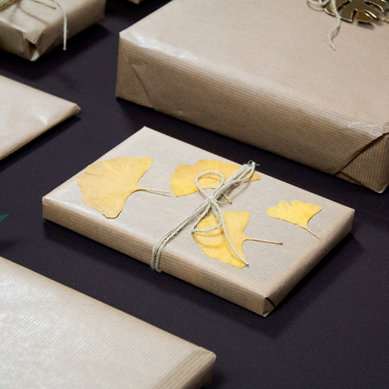 Eco-friendly gift wrapping with ginko leaves