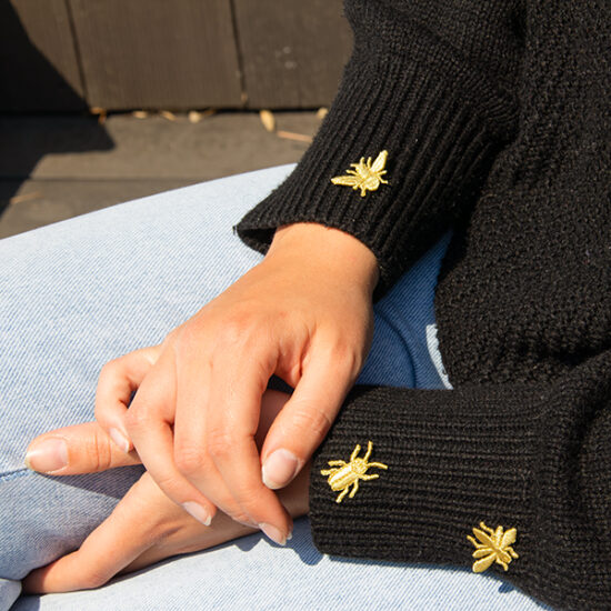 3 little bugs embroidered brooches on shirt