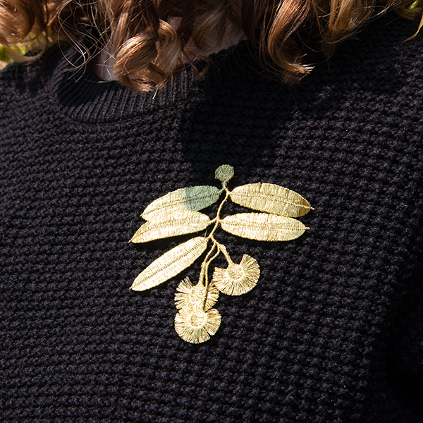 Eucalyptus flowers embroidered brooches