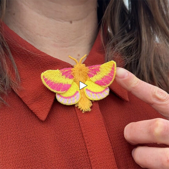Rosie maple moth embroidered brooches video thumbnail